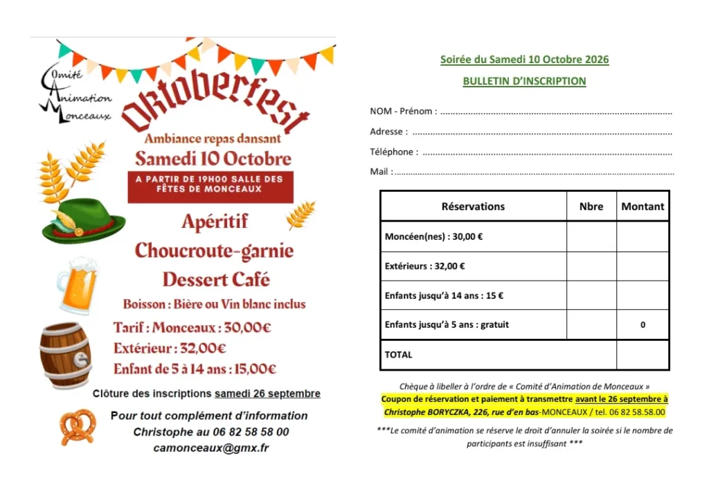 Lire la suite de l'actualité Oktoberfest – Repas dansant